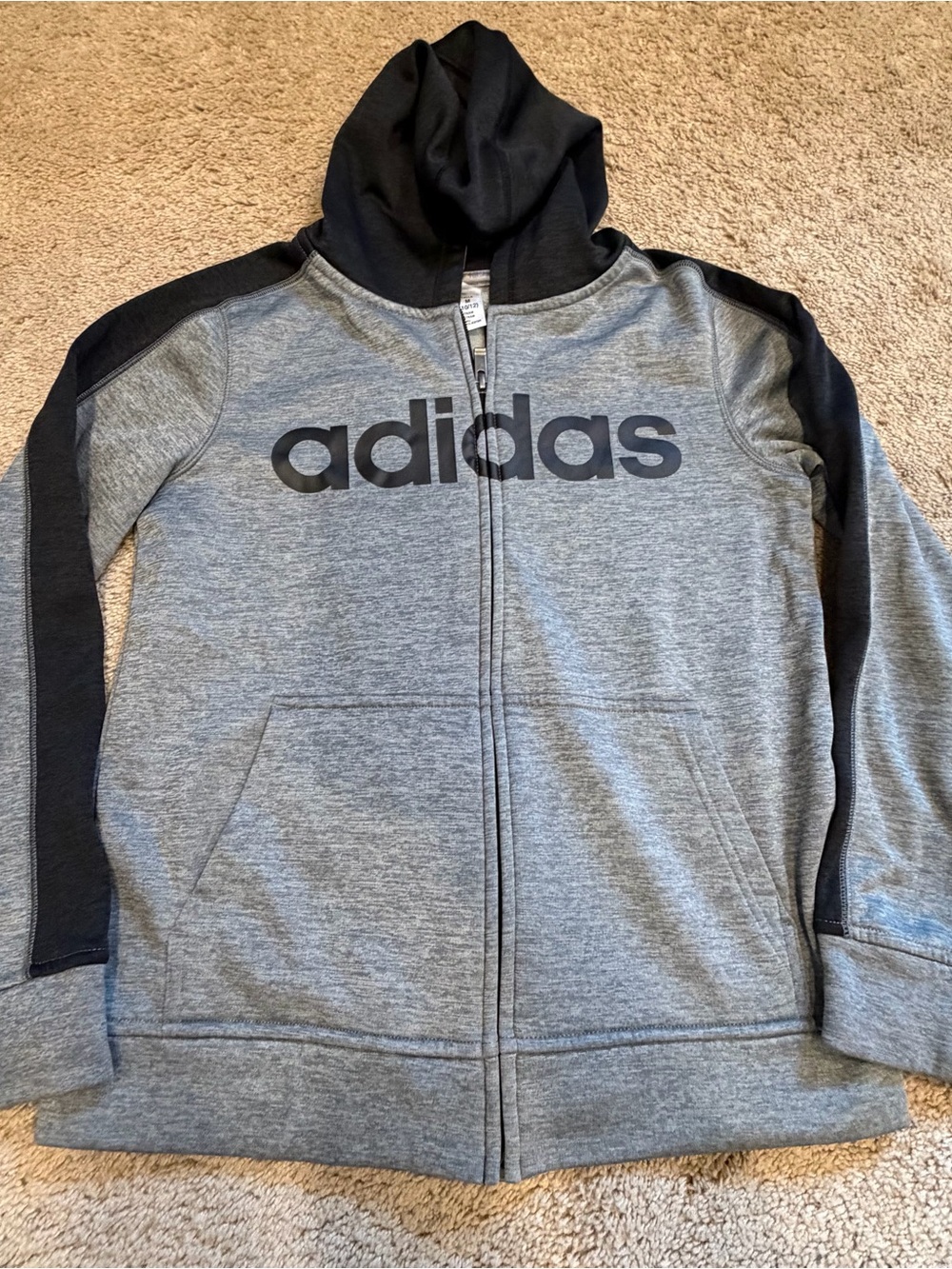 Adidas Gray & Black Full-Zip Kids Hoodie with Logo Sz M